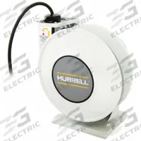 HUBBELL WIRING DEVICE-KELLEMS Extension Cord Reel: Ratchet Lock, 25 ft Cord Lg, 12 AWG, SJO, White (MPN HBLI25123). Key specifications — Retractable Cord Ending NEMA Configuration: Bare Wire; Brand: HUBBELL WIRING DEVICE-KELLEMS.