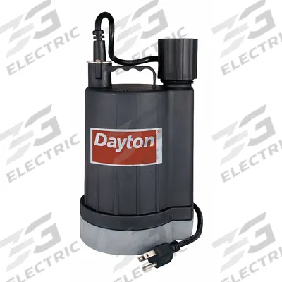 Dayton Plug-In Utility Pump: 1/4 hp, 3/32 in Max. Dia. Solids, Continuous Duty - Low-Level Submersible Electric-Operated Dewatering Pumps
