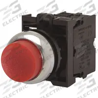 EATON Illuminated Push Button: Illuminated, Extended Profile, Non-Metallic, 22 mm, 1NO/1NC (MPN M22-DLH-R-K11-R). Key specifications — Brand: EATON; Action: Momentary; Series: M22; Push Button Material Type: Non-Metallic.
