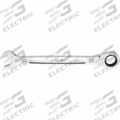 MILWAUKEE Combination Wrench: Steel, Chrome, 30 mm Head Size, 15 3/8 in Overall Lg - Metric 12-Point Ratcheting Combination Wrenches