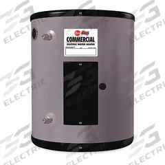 RHEEM Electric Water Heater: 277V, 10 gal, 2,000 W, Single Phase, 22.87 in Ht, 20 gph @ 40°F (MPN EGSP10). Key specifications — Phase: Single; Brand: RHEEM.