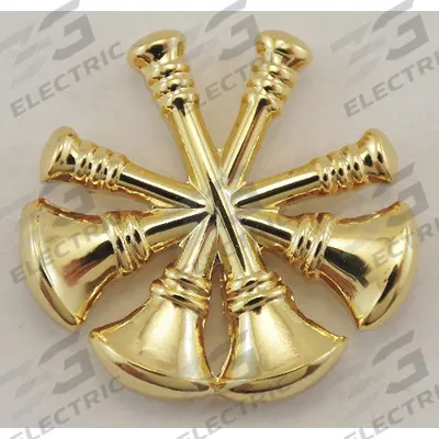 HEROS PRIDE Metal Rank Insignia: Dpty. CF Fire Bugles, 3/4 in, Gold, Metal, Clutch Pin - Metallic Insignia