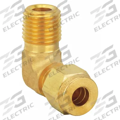 PARKER Compression Fitting Elbow: 3/8 in OD x 3/8 in Pipe Size, Compression x MNPT - Double-Ferrule Brass Compression Fittings