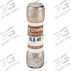 LITTELFUSE Fuse: KLK Series, Midget, Fast-Acting, 4 A, 600 V AC, 500 V DC, 13/32 in x 1 1/2 in (MPN KLK004). Key specifications — attr1287209: KLK; attr211192: LITTELFUSE.