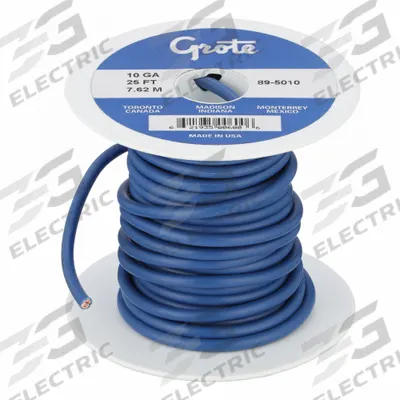 GROTE Primary Automotive Wire: GPT, 25 ft, 1 Conductor, 10 AWG, Blue - PVC-Insulated General Purpose Primary Wires