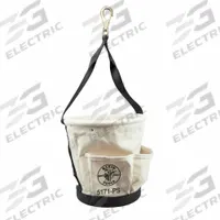 KLEIN TOOLS Bucket Bag: 12 in H, Off-White, Canvas, 4 Pockets, Open Top (MPN 5171PS). Key specifications — attr1118525: KLEIN TOOLS; attr1125037: Off-White; attr1118507: Single Handle With Snap Hook; attr1125041: Canvas; attr1203718: Yes.