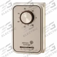 JOHNSON CONTROLS Line Volt Mechanical Tstat: Heat or Cool, Auto, 40° to 90°F, Exposed Dial, 1H/1C (MPN T26S-22C). Key specifications — Application: Heat or Cool; System Settings: Auto; Switch Type/Action: SPDT, Open/Close on Rise; Temperature Control Range: 40° to 90°F; Stages: 1H/1C; Voltage: 24 to 277V AC; Brand: JOHNSON CONTROLS; Control Type: Exposed Dial.