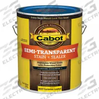 CABOT Wood Stain and Sealer: Exterior, Oil, 1 gal Container Size, Wood, Flat, Cordovan Leather (MPN 140.0016337.007). Key specifications — Brand: CABOT; Transparency: Semi-Transparent; Use Location: Exterior; Sheen: Flat; Sub-Brand: Semi-Transparent; Color: Cordovan Leather.
