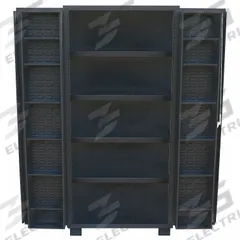JAMCO Bin Cabinet: 48 in x 24 in 78 in, 16 Shelves, 0 Bins, Deep Box, 14 ga Panel, Black, Paddle (MPN DA248BL). Key specifications — Assembled: Assembled; Cabinet Style: Shelf and Bin; Brand: JAMCO; Cabinet Color: Black; Cabinet Finish: Powder Coated; Cabinet Material: Steel; Cabinet Storage Components: Shelves.