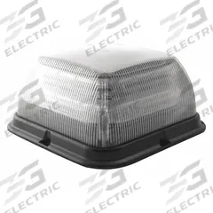 ECCO Beacon Light: Flashing Beacon, Amber/White, 6 1/2 in Overall Wd, 3 5/16 in Overall Ht, LED (MPN EB7185CAC). Key specifications — Operating Voltage: 12-24V DC; Number of Flash Patterns: 24; Includes: Mounting Hardware; Electrical Connection: Blunt Cut Wires; Mount Type: Bolt; Brand: ECCO; Shape: Square; Lighting SAE Class Rating: SAE Class 1.