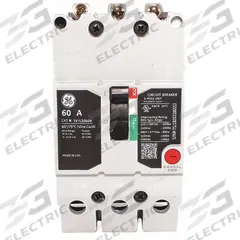 GE Molded Case Circuit Breaker: 60 A Amps, 65kA at 277/480V AC, Fixed, Lug, ABC, Std, 3 Poles (MPN TEYL3060B). Key specifications — Series: TEY; Max. AIR Rating: 65kA at 277/480V AC; Instantaneous Trip: Fixed; Terminal Connection: Lug; Phase Connection: ABC.