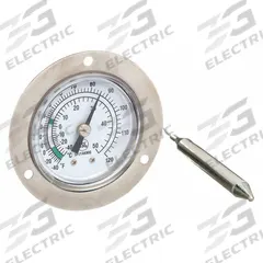 APPROVED VENDOR Analog Panel Mount Thermometer: -40°F to 120°F /-40°C to 50°C, ±2% Accuracy (MPN 1EPE4). Key specifications — attr1275163: APPROVED VENDOR; attr1275148: ±2 %.