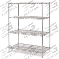 INSTOCK Metal Shelving: Starter, 60 in x 24 in, 74 in Overall Ht, 4 Shelves, Split Sleeve, Silver (MPN GRSS2460). Key specifications — Recommended Environments: Dry; Color: Silver; Material: Stainless Steel; Brand: INSTOCK.
