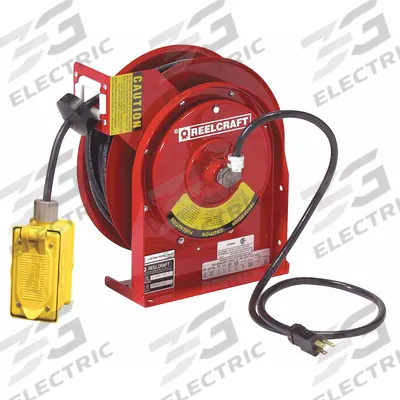 REELCRAFT Extension Cord Reel: Ratchet Lock, 45 ft Cord Lg, 12 AWG, SJEOOW, 5-20R Cord Lg - Self-Retracting Cord Reels