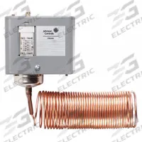 JOHNSON CONTROLS Line Volt Mechanical Tstat: 35° to 80°F, Steel, Adj, 3° to 30°F (MPN A70GA-2C). Key specifications — Switch Type/Action: SPST, Open/Close on Rise; Temperature Control Range: 35° to 80°F; Temperature Differential: 3° to 30°F; Voltage: 120 to 600V AC; Capillary Length/Bulb Diameter: 6 ft Capillary, 3 in x 3/8 in Bulb; Brand: JOHNSON CONTROLS; Differential Type: Adjustable; Enclosure Material: Steel.