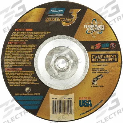 NORTON Depressed Center Grinding Wheel: Type 27, 7" x 1/4" x 5/8"-11, Ceramic - Cool-Cutting Grinding Wheels for Carbon & Stainless Steel