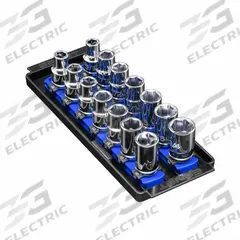 ERNST MANUFACTURING Socket Organizer: Blue, 3 5/8 in Overall Wd, 14 Posts/Slots, Sockets (MPN 8557). Key specifications — attr1125333: (192) I.D. Stickers; attr1125346: ERNST MANUFACTURING; attr1125347: Blue; attr1136588: Sockets; attr1125364: Socket Bit Tray.