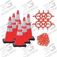 Traffic Cone: MUTCD/NCHRP-350, 28 in Cone Ht, Orange, High-Intensity Prismatic, PVC, Blank (MPN 93280-6). Key specifications — Base Color: Black; Brand: MR. CHAIN; Cone Material: PVC; Legend: Blank; Includes: (6) Cone Chain Connectors.