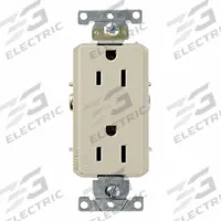 LEVITON Decora Plus Duplex Receptacle Outlet: Duplex, 5-15, Ivory, 125V AC, 15 A, 2 Pole / 3 Wire (MPN 16242-I)