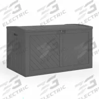 SUNCAST Deck Box: 134 gal, 49 1/4 in x 29 3/4 in x 28 in, Gray, Plastic, 2 Handles, Recessed Handle (MPN BMDB1341P). Key specifications — Closure Type: Padlock; Brand: SUNCAST; Color: Gray; Handle Style: Recessed.