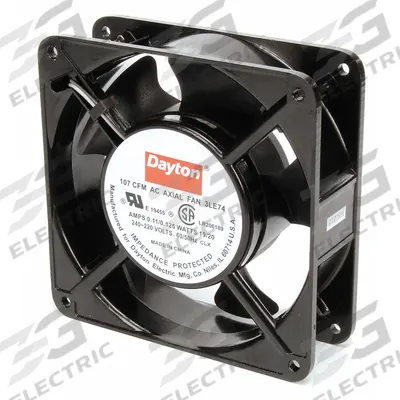 Dayton Axial Fan: 107 cfm Airflow @ 0.000 in SP, 4 11/16 in Ht, 1 1/2 in Dp, Terminals - Standard Square Axial Fans