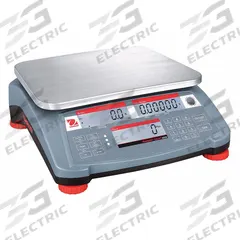 OHAUS Industrial Bench Scale: 9 in x 11 7/8 in, Not IP Rated, Integrated, Stainless Steel (MPN RC31P3). Key specifications — attr1341383: Ethernet; attr1341384: 0.0002 lb/0.1 g; attr1341400: OHAUS; attr1383935: Stainless Steel.