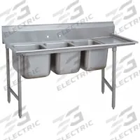 ADVANCE TABCO Scullery Sink: 3 Bowls, 42 in Overall Ht, 108 in Overall Lg, 32 in Overall Wd (MPN 9-43-72-24R). Key specifications — Brand: ADVANCE TABCO.