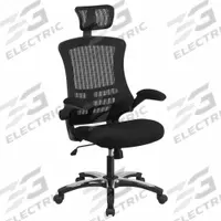 FLASH FURNITURE Office Chair: Kelista, Flip Up, Black, Mesh Material, 32 in Back Ht, 20 in Seat Wd (MPN BL-X-5H-GG). Key specifications — attr995518: Kelista; attr982877: Black; attr982913: Yes; attr982865: Black; attr982870: FLASH FURNITURE; attr982901: Black.