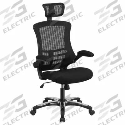 FLASH FURNITURE Office Chair: Kelista, Flip Up, Black, Mesh Material, 32 in Back Ht - Fixed-Arm Office Chairs
