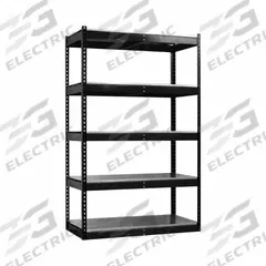 HALLOWELL Shelving Unit: Starter, Medium-Duty, 36 in x 24 in, 78 in Overall Ht, 5 Shelves, Steel (MPN FKR362478-5S-E-ME). Key specifications — Finish: Powder Coated; Maximum Post Load Capacity: 2,875 lb with Beams Evenly Spaced at 42 in; Decking Material: Steel; Color: Black; Beam Profile: Angle; Brand: HALLOWELL; Side Panel: Open.