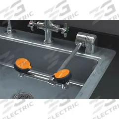 GUARDIAN EQUIPMENT Plumbed Eyewash: Std, Eyes and Face Coverage, Swing Down, Left of Center (MPN G1779LH-L). Key specifications — Activation: Swing Down; Counter Mount Location: Left of Center; Brand: GUARDIAN EQUIPMENT.