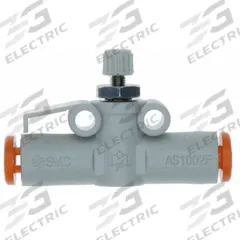 SMC Speed Controller: In-Line Fitting, Knob, M5 Valve Body Size, 1/8 in Push to Connect Tube, 1/8 in (MPN AS1002F-01A). Key specifications — attr947203: Brass/PBT; attr947205: SMC.