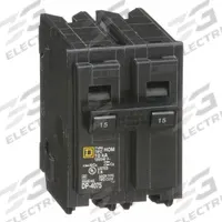 SQUARE D Miniature Circuit Breaker: 15 A, 120/240V AC, Single Phase, 10kA at 120/240V AC, 2 Poles (MPN HOM215). Key specifications — Phase: Single; Amps: 15 A; AC Voltage Rating: 120/240V AC; Max. AIR Rating: 10kA at 120/240V AC; For Use With: Homeline Load Center; Brand: SQUARE D.