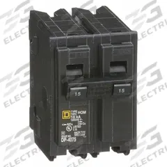 SQUARE D Miniature Circuit Breaker: 15 A, 120/240V AC, Single Phase, 10kA at 120/240V AC, 2 Poles (MPN HOM215). Key specifications — Phase: Single; Amps: 15 A; AC Voltage Rating: 120/240V AC; Max. AIR Rating: 10kA at 120/240V AC; For Use With: Homeline Load Center; Brand: SQUARE D.