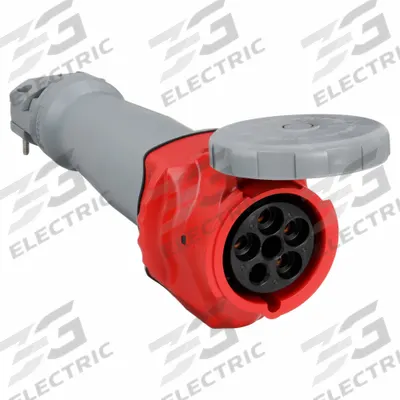 HUBBELL Pin and Sleeve Connector: Red, 277/480V AC, Three Phase, 100 A, 4 Pole - Washdown-Rated Connectors