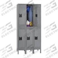 TENNSCO Wardrobe Locker: 36 in x 12 in x 78 in, Louvered, 2 Tiers, 3 Units Wide, Padlock Hasp, Gray (MPN DTK-121236-3 MED GR). Key specifications — Brand: TENNSCO; Locker Color: Gray; Door Type: Louvered; Locker Material: Steel; Assembled: Unassembled; Number Plate Included: Yes.