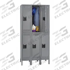 TENNSCO Wardrobe Locker: 36 in x 12 in x 78 in, Louvered, 2 Tiers, 3 Units Wide, Padlock Hasp, Gray (MPN DTK-121236-3 MED GR). Key specifications — Brand: TENNSCO; Locker Color: Gray; Door Type: Louvered; Locker Material: Steel; Assembled: Unassembled; Number Plate Included: Yes.