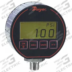 DWYER Digital Process Pressure Gauge: 0 psi to 5,000 psi, ±0.25% Accuracy, DPG-111, bar/kg/sq cm/psi. Key specifications — Accuracy: ±0.25%; Process Connection Gender: Male; Process Connection Location: Bottom; Process Connection Type: NPT; Brand: DWYER.