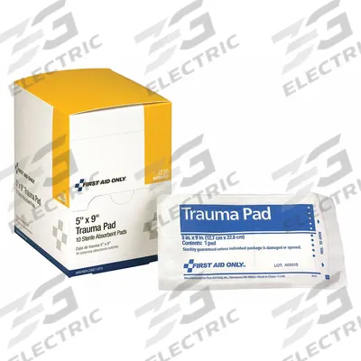 FIRST AID ONLY Trauma Pad: 9 in Dressing Lg, 5 in Dressing Wd, Cotton, Sterile - Trauma Dressings