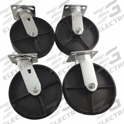 APPROVED VENDOR Plate Casters: Rigid/Swivel, No Brake, Iron, 8 in Wheel Dia, 2 in Wheel Wd - Plate Caster Kits