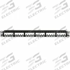 Patch Panel: 1 Rack Units, 24 Ports, Flat, Adhesive Label/Front Numbered, Unshielded, Rear Access (MPN CPP24FMWBLY). Key specifications — Brand: PANDUIT; Compatible Adapter Type: Panduit Mini-Com Modules; Material: Steel; _Access Type: Rear Access; _Port Labeling: Front Numbered; _Series: Mini-Com; _Shielded: Unshielded.