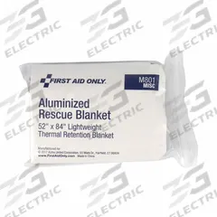 FIRST AID ONLY Rescue Blanket: Poly-Film, Silver, 52 in Wd, 84 in Lg (MPN 21-005). Key specifications — Blanket Material: Aluminum; Blanket Color: Silver; Includes: Aluminized Thermal Rescue Blanket; Brand: FIRST AID ONLY; Product Type: Rescue Blanket; Compatible Product Type: First Aid.