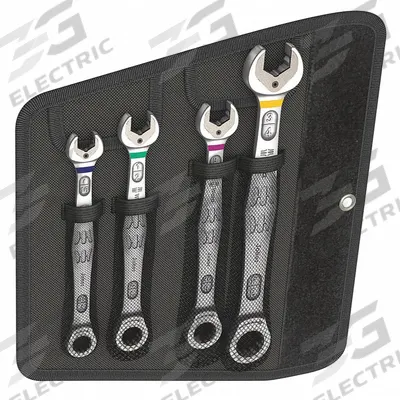 WERA Combination Wrench Set: Alloy Steel, Nickel Chrome, 4 Tools, Std, Reversing - SAE 12-Point Ratcheting Combination Wrench Sets