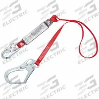 3M PROTECTA Shock-Absorbing Lanyard: Shock Pack, Steel Rebar Hook, Steel Snap Hook, 310 lb Capacity (MPN 1340125). Key specifications — Brand: 3M PROTECTA; Color: Red; Visual Load Indicator: Yes; Shock-Absorbing Lanyard Material: Nylon.