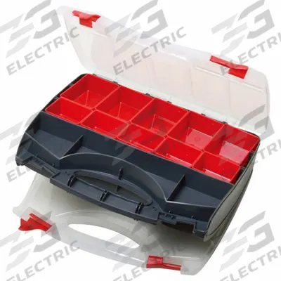 Eclipse Compartment Box: 13 3/4 in x 11 1/4 in x 3 1/4 in, Red/Black, 15 Compartments - Small Parts Compartmented Boxes with Removable Cups