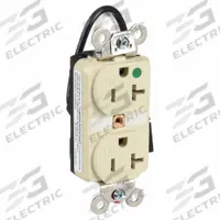 HUBBELL Receptacle: Hospital Grade Fed. Spec., Duplex, 5-20R, Ivory, 125V AC, 20 A, 2 Pole / 3 Wire (MPN HBL8300SGIA)