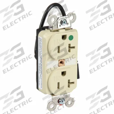 HUBBELL Receptacle: Hospital Grade Fed. Spec., Duplex, 5-20R, Ivory, 125V AC, 20 A - General Purpose Receptacles