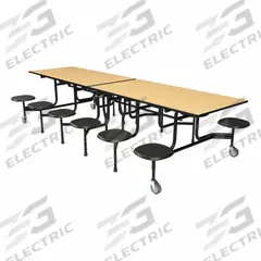 PALMER HAMILTON Cafeteria Table: Fusion Maple, Stool Seat, 29 in Overall Ht, 59 in Overall Lg, Lava (MPN 59TV23293012-S12-FBL). Key specifications — Tabletop Structural Material: Industrial Grade High Pressure Laminate with Particleboard Core; Tabletop Surface Material: Laminate.