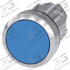 SIEMENS Flush Push Button: Blue, 22 mm Mounting Size, Metallic, Maintained (MPN 3SU1050-0AA50-0AA0). Key specifications — Brand: SIEMENS; Action: Maintained; Series: 3SU; Push Button Material Type: Metallic.