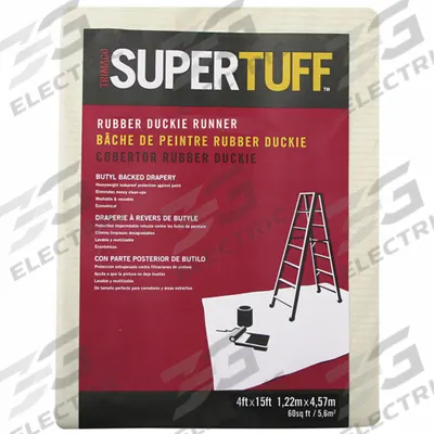 TRIMACO Drop Cloth: Extra Heavy Duty, Rubber, 23 mil Thick, 4 ft Wd, 15 ft Lg, Beige - Leak-Resistant Drop Cloths